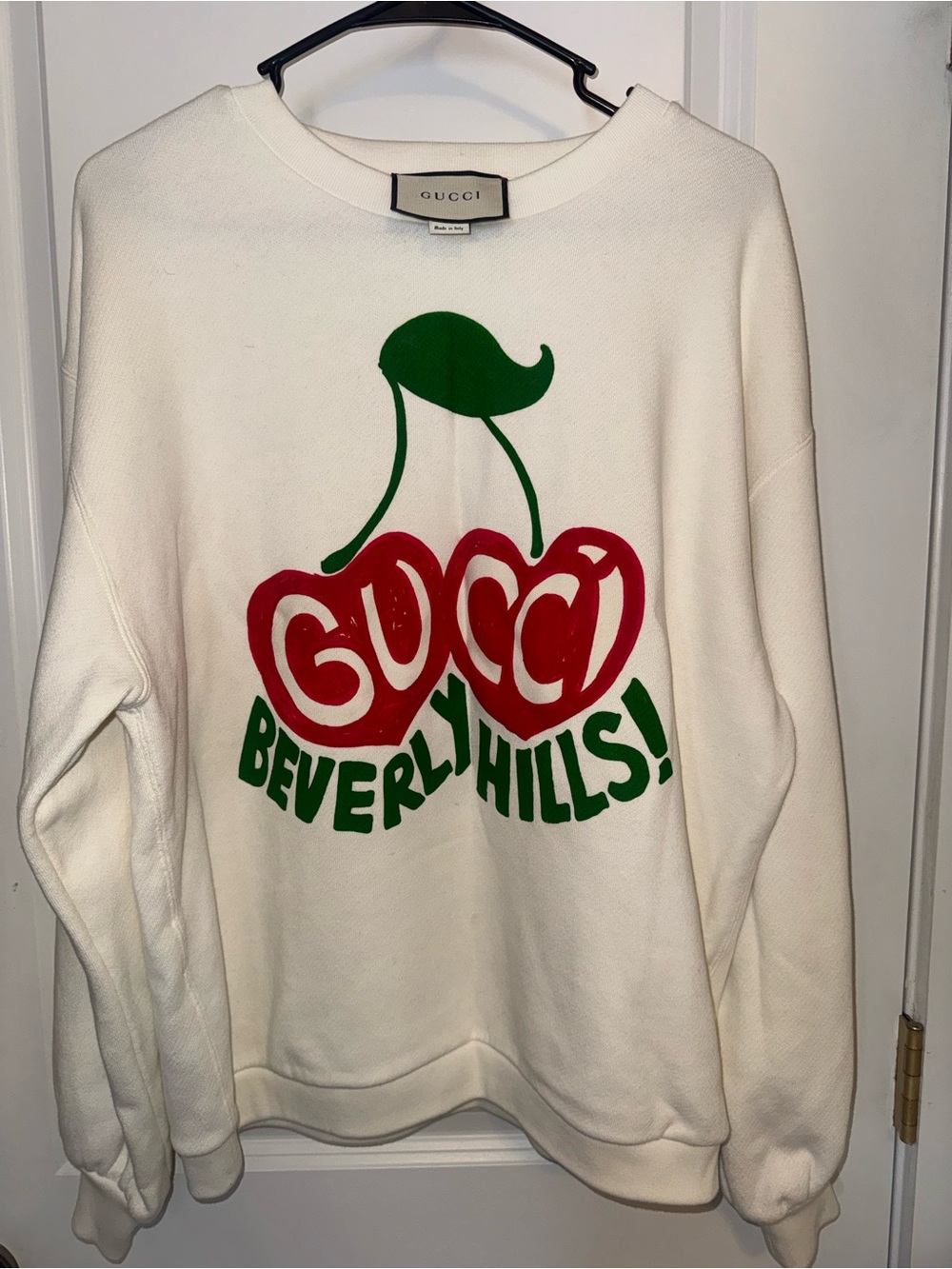 Gucci Light Cream 'Beverly Hills' Cherry Logo Sweatshirt